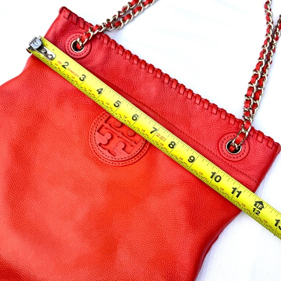 Tory Burch Rare MARION Leather Book Bag with Chain Orange - Picture 6 of 10